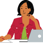 Woman sat at a laptop and blank piece of paper